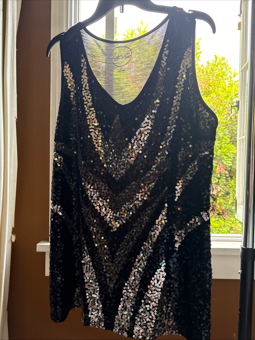 Black Sequin V-Neck Tank Top INC Woman 1X